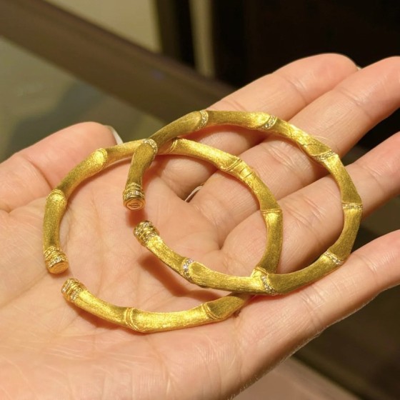 古法真金电镀高保色竹节拉丝手镯古法开口手环小众设计百搭饰品