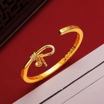 黄金色吉言挂坠手镯中式实心开口手环福字长命锁手镯仿沙金手饰