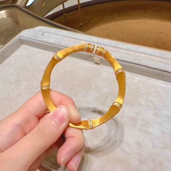 真金电镀高保色竹节拉丝手镯古法开口手环小众设计百搭饰品