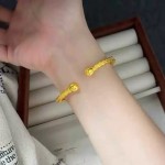 镀真金强保色古法沙金南瓜钱币锤纹手镯精致高级百搭气质时尚手镯