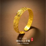 古法镀金锤纹吉言手镯碎碎冰錾刻沙金宽版开口镯子女设计感手饰