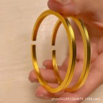 新款镀黄金色小方镯镯子金色素圈手镯女古法简约实心镯久不掉色