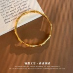 国风沙金拉丝镶钻竹节手镯镀真金素圈手镯女百搭新中式复古手环