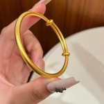 黄金色古法哑光素圈推拉实心镯子可调节手镯女轻奢高级感手饰手环