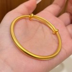 黄金色古法哑光素圈推拉实心镯子可调节手镯女轻奢高级感手饰手环