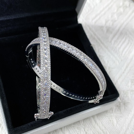 欧美百搭Ins手链环 厚镀PT950铂金 梯方仿真橙钻精工蔷薇粉锆手镯