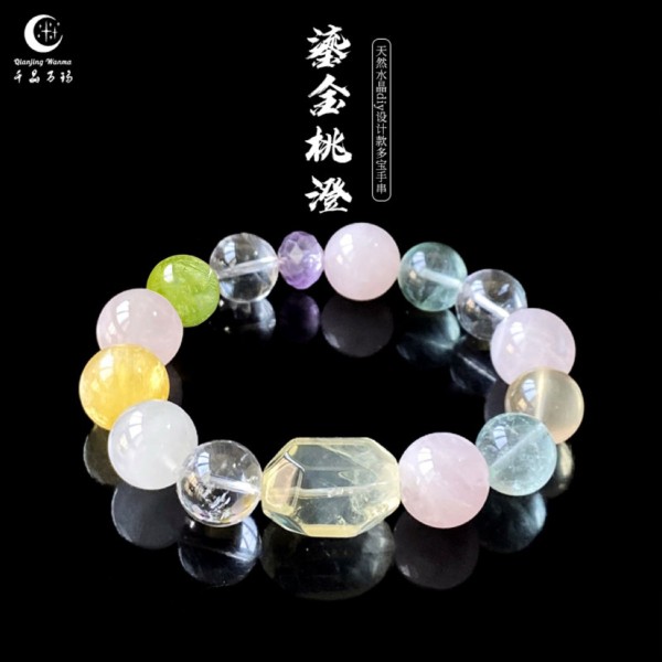 千晶万玛 天然萤石白水晶黄水晶紫水晶粉水晶手串diy水晶手链批发