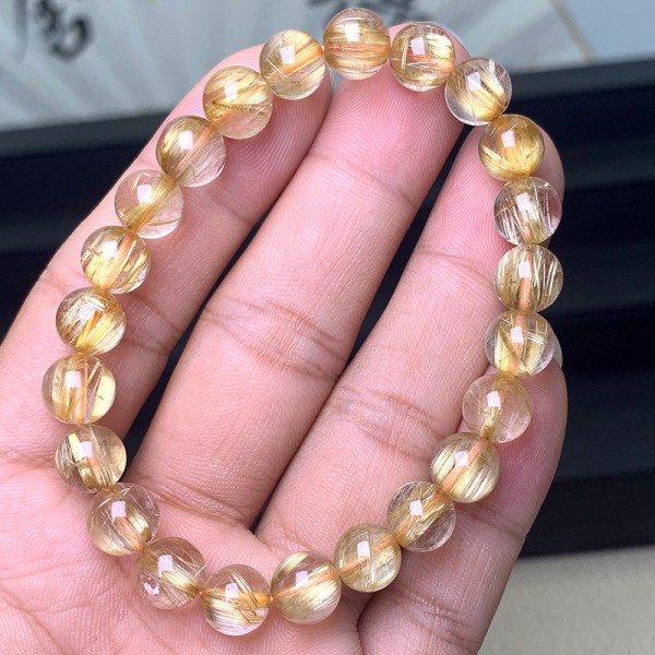 天然金发晶手链  收藏级顺发发多金发钛晶手串饰品 厂家直销批发