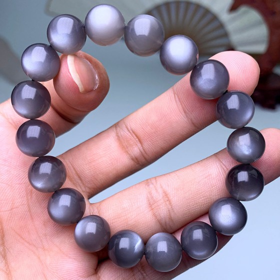 天然黑月光石手串 黑太阳石黑体月光石手链饰品 经典时尚圆珠批发