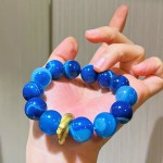14mm大颗粒天然缠丝蓝玛瑙玉髓手链手串