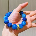 14mm大颗粒天然缠丝蓝玛瑙玉髓手链手串