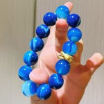 14mm大颗粒天然缠丝蓝玛瑙玉髓手链手串