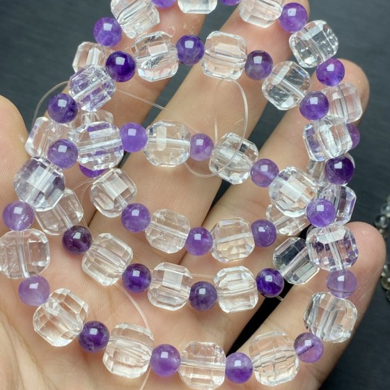 天然白水晶切面方糖手链DIY项链手串魔方配件工厂批发包邮珠子