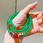 7A高品质玻璃体天然绿玉髓红玛瑙青金石手链多圈慵懒手串