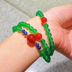 7A高品质玻璃体天然绿玉髓红玛瑙青金石手链多圈慵懒手串