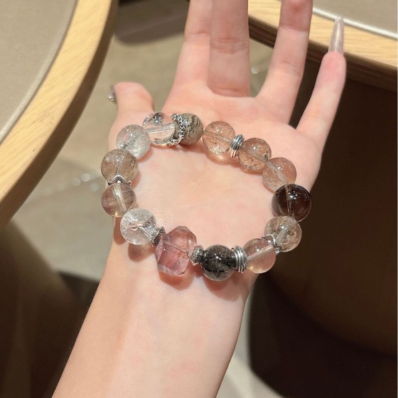 天然 红兔毛水晶 黑金超七 茶晶 幽灵 白阿塞 多宝手链高级感手串