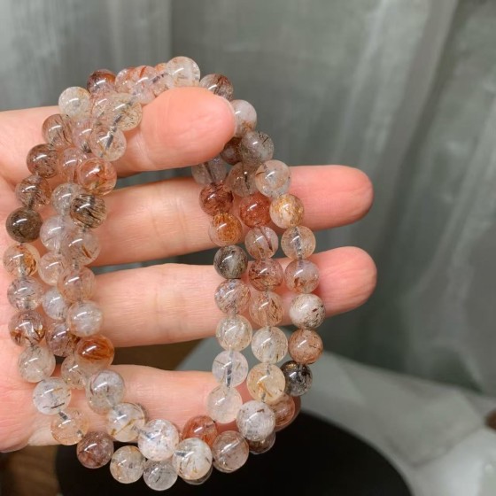 7mm左右天然黑金超七三圈手链手串
