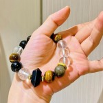 12mm大颗粒天然白水晶虎眼石黑曜石设计感手链手串