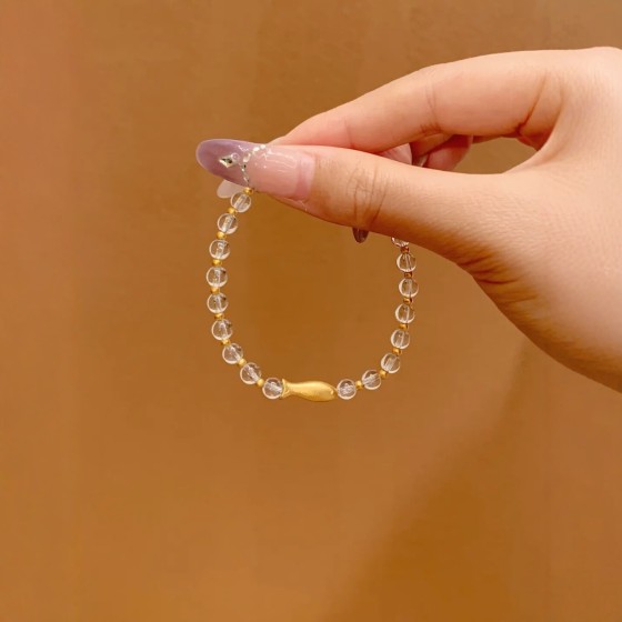 沙金白水晶小金鱼手链女简约精致高级感百搭手串轻奢风时尚通勤款