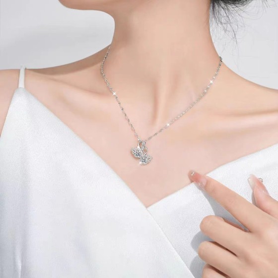 抖音直播Pt950白金色双天鹅项链 轻奢小众天鹅吊坠女锁骨链送女友