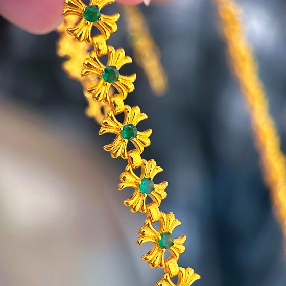 越南沙金绿宝石vitage十字花手链女小众设计感轻奢高级感花朵手饰