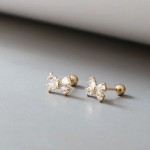 高级感_S925纯银镀18K金耳钉女气质百搭蝴蝶结镶嵌锆石螺丝耳饰