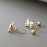高级感_S925纯银镀18K金耳钉女气质百搭蝴蝶结镶嵌锆石螺丝耳饰