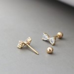 小清新_S925纯银镀18K金耳钉女简约蝴蝶结锆石拧螺丝耳骨钉耳饰