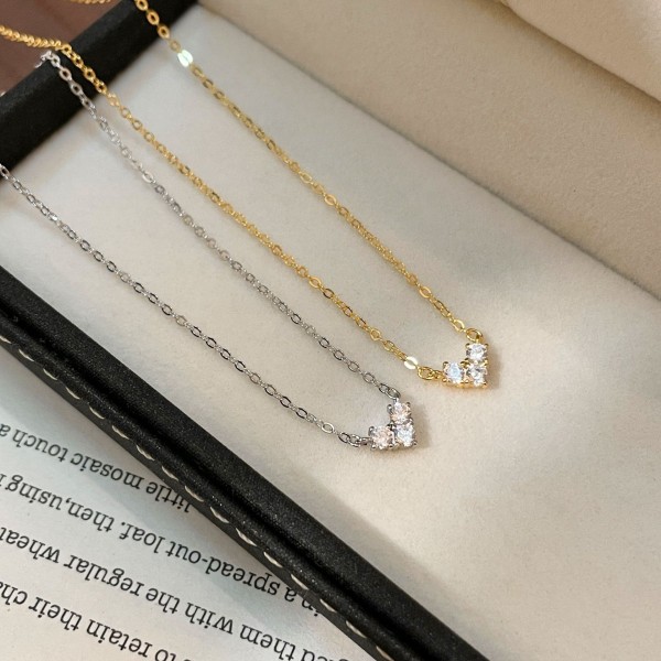 S925纯银镀18K金小爱心项链女日系小众极简百搭日常款锁骨链颈链