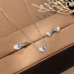S925纯银18K金彩色锆石爱心首饰套装不规则爱心项链耳饰戒指套装