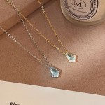 S925纯银镀18K金水滴形天蓝色锆石吊坠项链女简约气质高级锁骨链