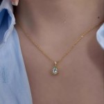 S925纯银镀18K金海蓝宝水滴形吊坠项链女复古轻奢时尚百搭锁骨链