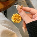拉丝雕花富贵牡丹花黄金色花朵挂绳毛衣链项链女轻奢小众吊坠配饰