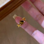 复古拉丝美拉德天然虎眼石戒指轻奢高级感超闪藤蔓虎眼食指戒女