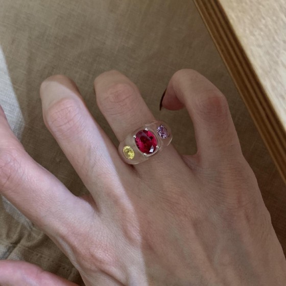 鸽子蛋多巴胺冰晶果糖戒指女仿白水晶小众百搭多彩色冰透果冻指环