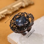 TEMU热款天然闪光石拉长石鸟巢形手工烧焊电镀古铜开口可调节戒指