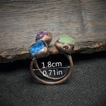 跨境复古风紫晶绿萤石蓝磷灰石手工烧焊镀古铜色开口可调小众戒指