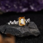 S925通体纯银天然黄水晶彩宝戒指女时尚长方形方糖设计小红书爆款