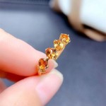 新品天然招财黄水晶戒指女开口镀金色镶嵌宝石排戒简约食指可调节
