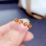 新品天然招财黄水晶戒指女开口镀金色镶嵌宝石排戒简约食指可调节