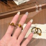 原创设计天然水晶虎眼石钻切玫瑰花雕刻立秋美拉德时尚批发戒指女