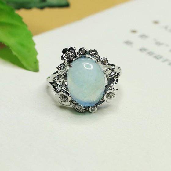 爱钰 天然海蓝宝戒指蓝色彩宝水晶指环首饰工厂批发代发S4042204