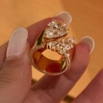 老钱风双头闪钻水滴戒指女款小众设计高级感轻奢光面宽版开口指环