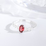 s925纯银天然石榴石椭圆戒指女士精致轻奢风珠宝指环可调节送礼物