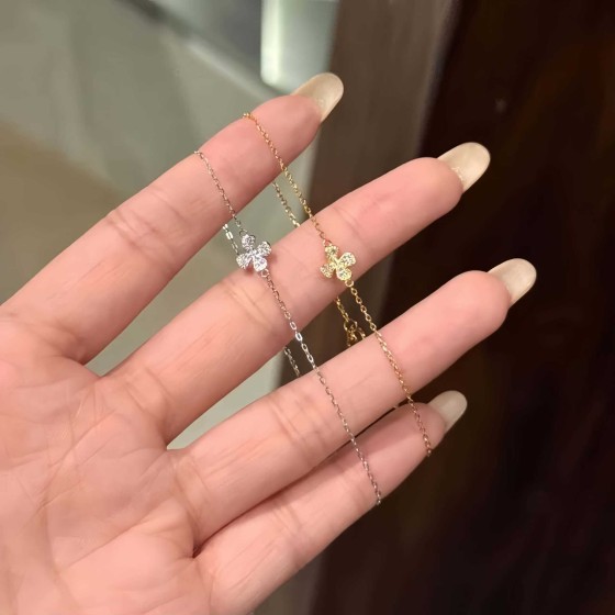 S925银镀18k金四叶草幸运手链日系轻奢简约百搭款气质高级感手饰
