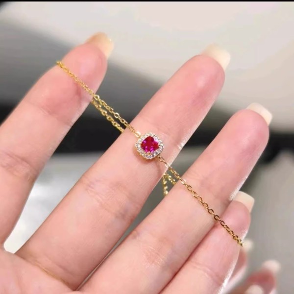 S925纯银镀K黄金刚玉红锆石细款手链女轻奢鸡血红气质百搭手饰