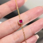 S925纯银镀K黄金刚玉红锆石细款手链女轻奢鸡血红气质百搭手饰