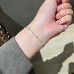 S925纯银镀14K金四叶草锆石细手链女叠戴小众设计高级感手饰批发
