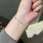 S925纯银镀14K金四叶草锆石细手链女叠戴小众设计高级感手饰批发
