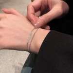 S925银镀18K金双层叠戴一字带钻精致手链女ins小众设计高级冷淡风
